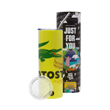 Latoste, Neon Yellow Travel Tumbler θερμό, μεταλλικό καλαμάκι(Ανωξείδωτο 304 Food grade, BPA free, 600ml)