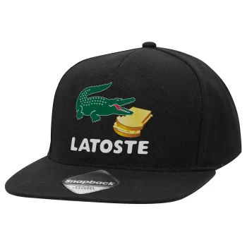 Latoste, Καπέλο Ενηλίκων Flat Snapback Μαύρο, (100% ΒΑΜΒΑΚΕΡΟ TWILL, ΕΝΗΛΙΚΩΝ, UNISEX, ONE SIZE)