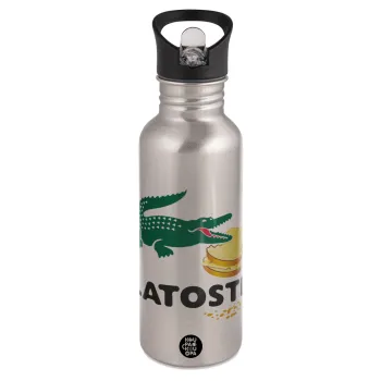 Latoste, Water bottle Silver with straw, stainless steel 600ml