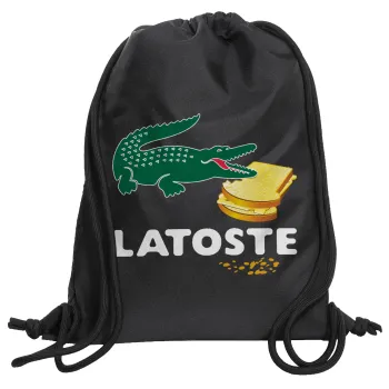 Latoste, Τσάντα πλάτης πουγκί GYMBAG Μαύρη, με τσέπη (40x48cm) & χονδρά κορδόνια