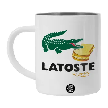 Latoste, Λευκή Ανοξείδωτη Μεταλλική Κούπα 450ml - Διπλού Τοιχώματος 