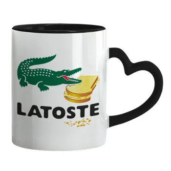 Latoste, Κούπα καρδιά χερούλι μαύρη, κεραμική, 330ml