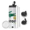Travel Tumbler θερμό με διπλό καπάκι, μεταλλικό καλαμάκι και βούρτσα καθαρισμού (Ανωξείδωτο 304 Food grade, BPA free, 600ml)