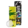 Neon Yellow Travel Tumbler θερμό, μεταλλικό καλαμάκι(Ανωξείδωτο 304 Food grade, BPA free, 600ml)