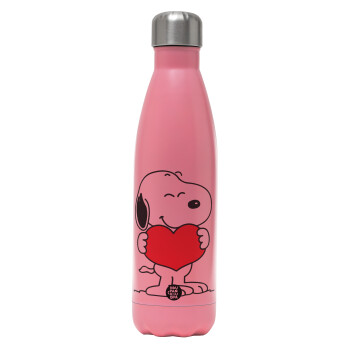 Snoopy takemy heart, Metal mug thermos Pink Mat (Stainless steel), double wall, 500ml