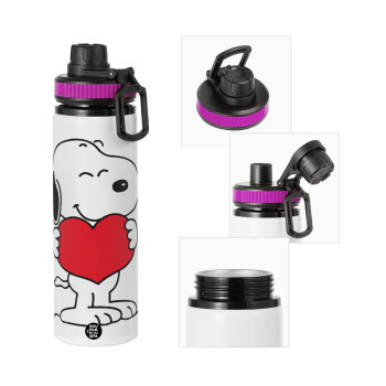 Snoopy takemy heart, Μεταλλικό παγούρι νερού με καπάκι ασφαλείας, αλουμινίου 850ml