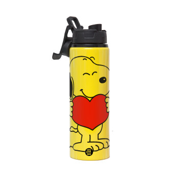Snoopy takemy heart, Metallic water bottle with safety lid, 850ml aluminum
