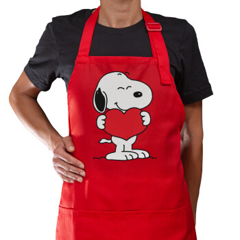 Snoopy takemy heart, Ποδιά Μακριά Σεφ ολόσωμη με τσέπες Κόκκινη (ΕΝΗΛΙΚΩΝ)