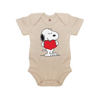 Snoopy takemy heart, Βρεφικό φορμάκι μωρού, 0-18 μηνών, Natural (Εκρού), 100% Organic Cotton, κοντομάνικο