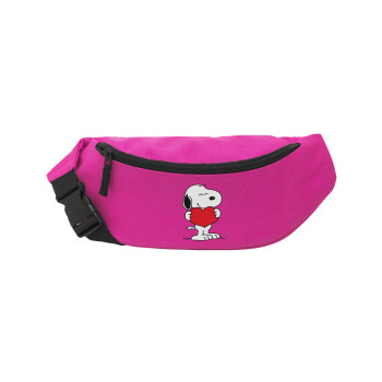 Snoopy takemy heart, Unisex τσαντάκι μέσης (μπανάνα) χρώματος ΡΟΖ με 2 τσέπες