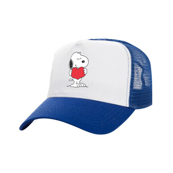 Snoopy takemy heart, Καπέλο Ενηλίκων Structured Trucker, με Δίχτυ, ΛΕΥΚΟ/ΜΠΛΕ (100% ΒΑΜΒΑΚΕΡΟ, ΕΝΗΛΙΚΩΝ, UNISEX, ONE SIZE)