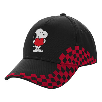 Snoopy takemy heart, Καπέλο Ενηλίκων Ultimate ΜΑΥΡΟ/ΚΟΚΚΙΝΟ RACING, (100% ΒΑΜΒΑΚΕΡΟ DRILL, ΕΝΗΛΙΚΩΝ, UNISEX, ONE SIZE)