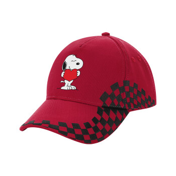 Snoopy takemy heart, Adult Cap RACING Ultimate Red/Black, (100% COTTON DRILL, ADULT, UNISEX, ONE SIZE ADULT)