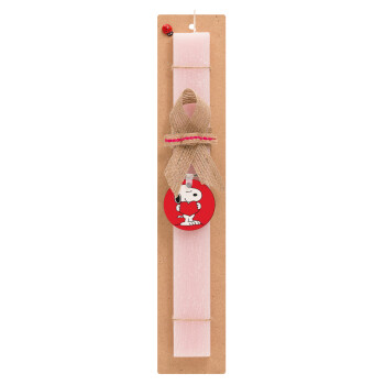 Snoopy takemy heart, Easter Set, wooden keychain & scented flat Easter candle (30cm) (PINK)