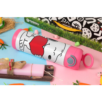 Snoopy takemy heart, Easter candle, Childrens hot water bottle, stainless steel, with safety straw, PINK (500ml)