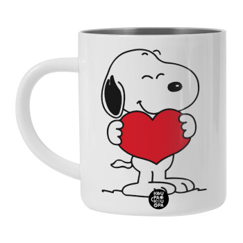 Snoopy takemy heart, BIG Mug Stainless steel double wall (450ml, White)