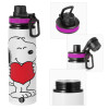Metallic water bottle with safety lid, 850ml aluminum