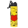 Metallic water bottle with safety lid, 850ml aluminum