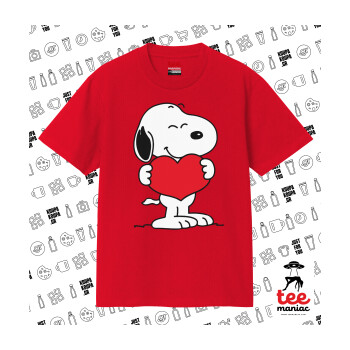 Snoopy takemy heart, Κλασικό T-Shirt, διπλής ραφής, χωρίς πλευρικές ραφές ΚΟΚΚΙΝΟ από 100% βαμβάκι. Vegan & OEKO-TEX πιστοποιημένο.