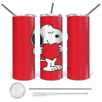 Snoopy takemy heart, Tumbler stainless steel 600ml, with metal straw & cleaning brush