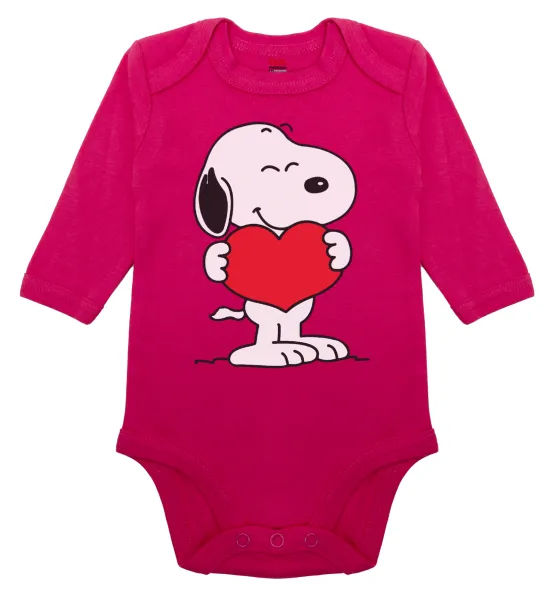 Snoopy takemy heart — Long-sleeve baby bodysuit, 0-18 months, PINK, 100% organic cotton