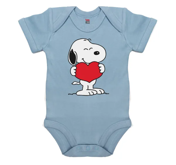 Snoopy takemy heart — Βρεφικό φορμάκι μωρού, 0-18 μηνών, Μπλε, 100% Organic Cotton, κοντομάνικο