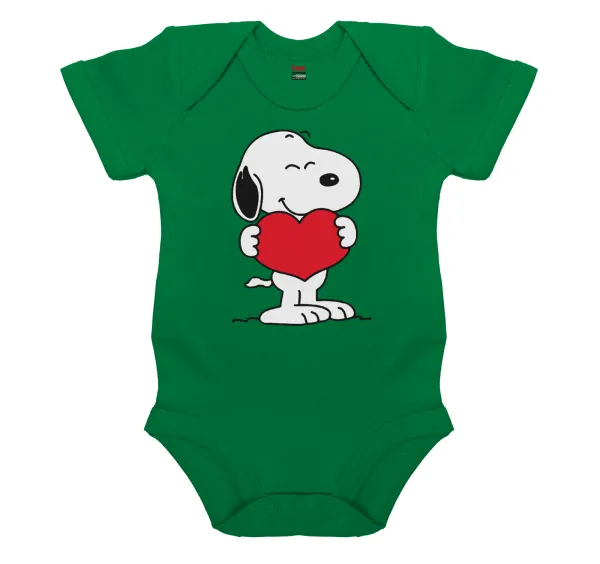 Snoopy takemy heart — Βρεφικό φορμάκι μωρού, ΠΡΑΣΙΝΟ, 100% Organic Cotton, κοντομάνικο