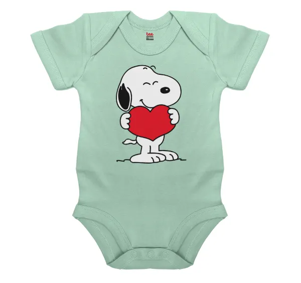 Snoopy takemy heart — Βρεφικό φορμάκι μωρού, 0-18 μηνών, mint, 100% Organic Cotton, κοντομάνικο