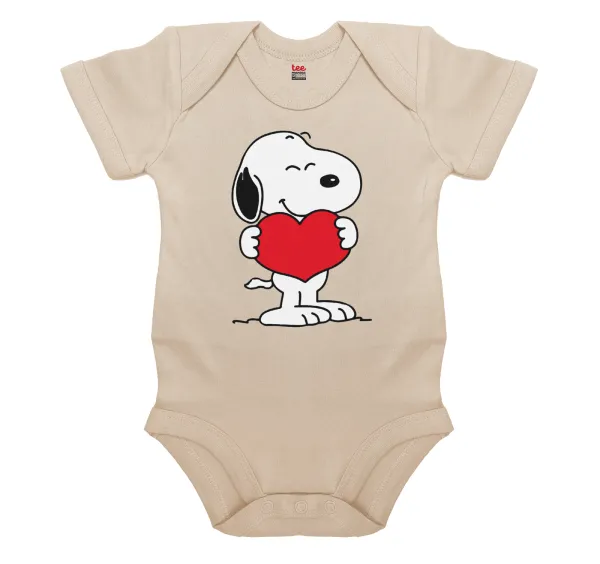 Snoopy takemy heart — Βρεφικό φορμάκι μωρού, 0-18 μηνών, Natural, 100% Organic Cotton, κοντομάνικο