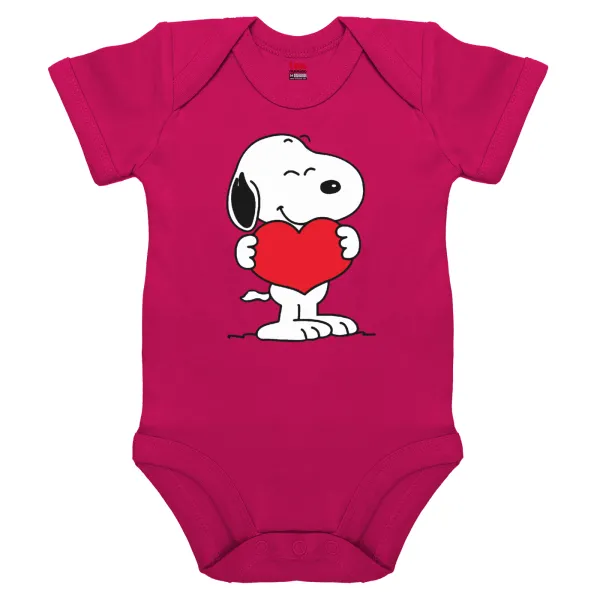 Snoopy takemy heart — Βρεφικό φορμάκι μωρού, 0-18 μηνών, ΡΟΖ, 100% Organic Cotton, κοντομάνικο