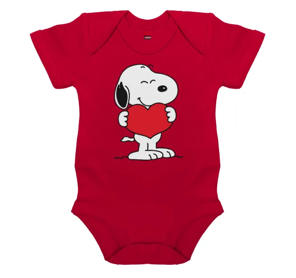 Snoopy takemy heart — Βρεφικό φορμάκι μωρού,ΚΟΚΚΙΝΟ, 100% Organic Cotton, κοντομάνικο