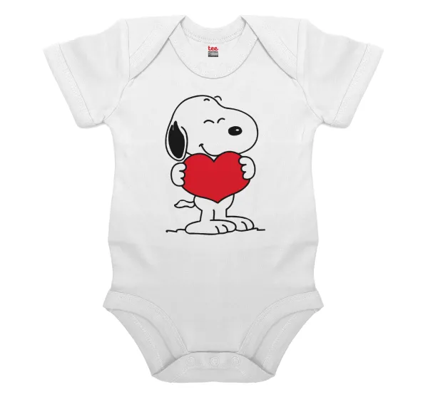 Snoopy takemy heart — Βρεφικό φορμάκι μωρού, 0-24 μηνών, ΛΕΥΚΟ, 100% Organic Cotton, κοντομάνικο