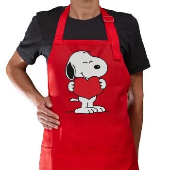 Snoopy takemy heart, Ποδιά Μακριά Σεφ ολόσωμη με τσέπες Κόκκινη (ΕΝΗΛΙΚΩΝ)