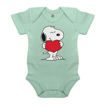 Snoopy takemy heart, Βρεφικό φορμάκι μωρού, 0-18 μηνών, mint (Μέντα), 100% Organic Cotton, κοντομάνικο