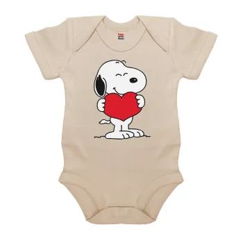 Snoopy takemy heart, Βρεφικό φορμάκι μωρού, 0-18 μηνών, Natural (Εκρού), 100% Organic Cotton, κοντομάνικο