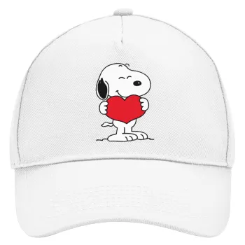 Snoopy takemy heart, Καπέλο Ενηλίκων Baseball, Drill, Λευκό (100% ΒΑΜΒΑΚΕΡΟ, ΕΝΗΛΙΚΩΝ, UNISEX, ONE SIZE)