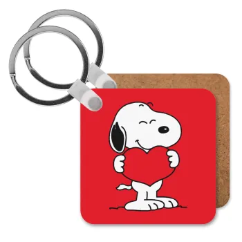 Snoopy takemy heart, Μπρελόκ Ξύλινο τετράγωνο MDF