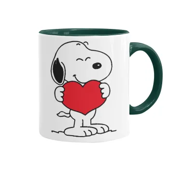 Snoopy takemy heart, Κούπα χρωματιστή πράσινη, κεραμική, 330ml