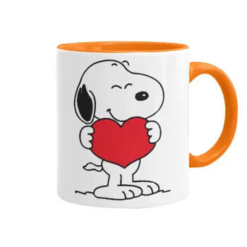 Snoopy takemy heart, Κούπα χρωματιστή πορτοκαλί, κεραμική, 330ml