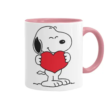 Snoopy takemy heart, Mug colored pink, ceramic, 330ml