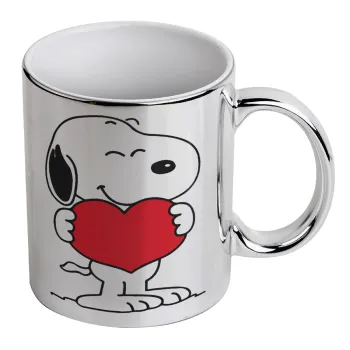 Snoopy takemy heart, Mug ceramic, silver mirror, 330ml