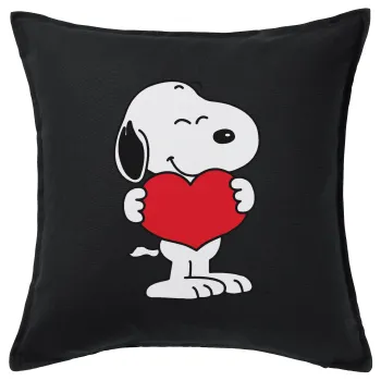 Snoopy takemy heart, Sofa cushion black 50x50cm includes filling