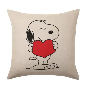 Snoopy takemy heart, Μαξιλάρι καναπέ ΛΙΝΟ 40x40cm περιέχεται το  γέμισμα