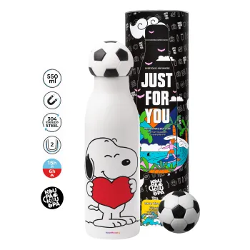 Snoopy takemy heart, Μπάλα ποδοσφαίρου μεταλλικό παγούρι θερμός, διπλού τοιχώματος, 550ml