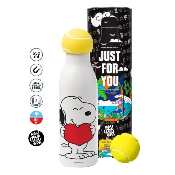 Snoopy takemy heart, Tennis ball Metal mug thermos White, double wall, 550ml