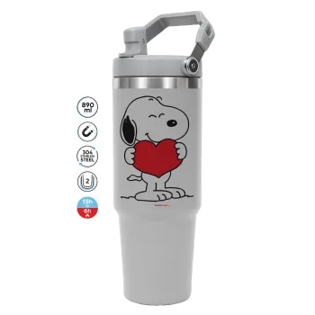 Snoopy takemy heart, GREY color, 890ml (30oz) stainless Steel Tumbler with Handle