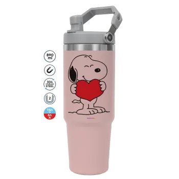 Snoopy takemy heart, Pink color, 890ml (30oz) stainless Steel Tumbler with Handle