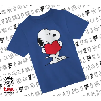 Snoopy takemy heart, Παιδικό T-Shirt ΜΠΛΕ από 100% βαμβάκι, για κάθε μέρα. Vegan & OEKO-TEX πιστοποιημένο.