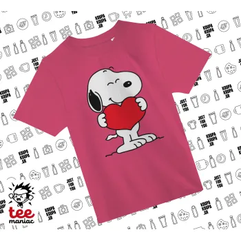 Snoopy takemy heart, ΡΟΖ παιδικό T-Shirt από 100% βαμβάκι, για κάθε μέρα. Vegan & OEKO-TEX πιστοποιημένο.