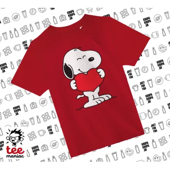 Snoopy takemy heart, Άνετο παιδικό T-Shirt ΚΟΚΚΙΝΟ από 100% βαμβάκι, για κάθε μέρα. Vegan & OEKO-TEX πιστοποιημένο.